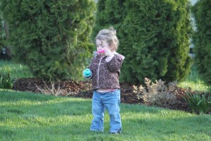 Our favorite thing to do outside is blow bubbles.